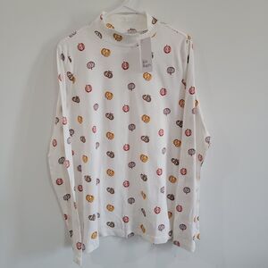 Kim Rogers Perfectly Soft Womens Top Size XL Mock‎ Neck Pumpkins Autumn Fall